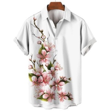 Camisa Havaiana Floral Masculina Estampada Manga Curta de Botões Bevelie