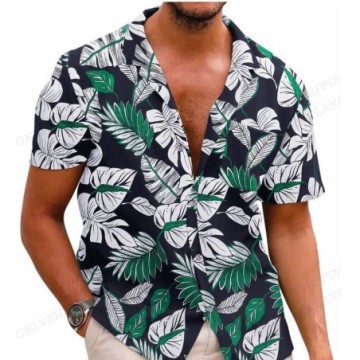Camisa Masculina Estampada Florida de Botões Com Manga Curta