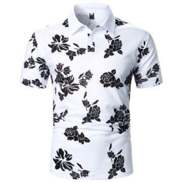 Camisa Gola Polo Casual Estampada Floral de Manga Curta Estilo Verão