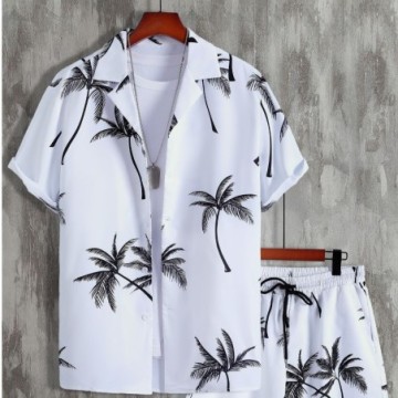 Conjunto Masculino de Verão Com Camisa e Short Estampados Com Estilo Havaiano
