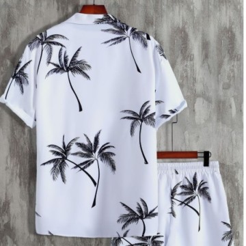 Conjunto Masculino de Verão Com Camisa e Short Estampados Com Estilo Havaiano Bevelie