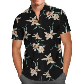 Camisa Havaiana Masculina Estampada Florida Manga Curta de Verão
