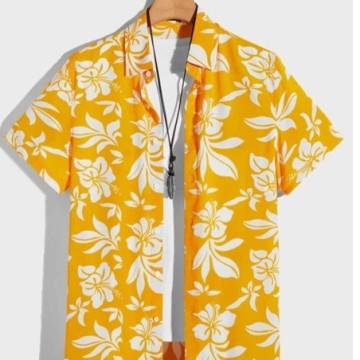 Camisa Havaiana Masculina Estampada Florida Com Manga Curta Estilo Verão