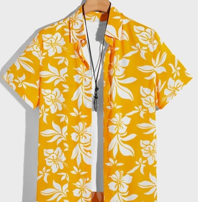 Camisa Havaiana Masculina Estampada Florida Com Manga Curta Estilo Verão
