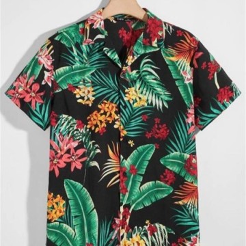 Camisa Havaiana Masculina Estampada Florida Com Manga Curta Estilo Verão Bevelie