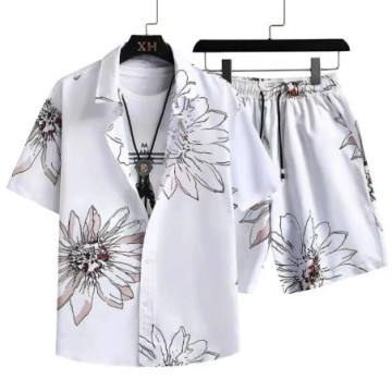 Conjunto Masculino Havaiano Camisa e Short de Praia Estampado de Verão Bevelie