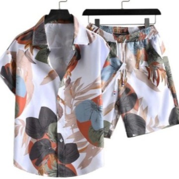 Conjunto Masculino Havaiano Camisa e Short de Praia Estampado de Verão Bevelie