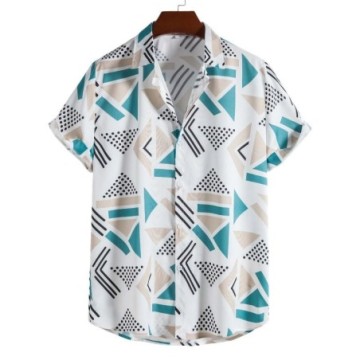 Camisa Masculina Havaiana Estampada Geometrica Casual de Verão
