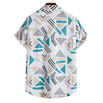 Camisa Masculina Havaiana Estampada Geometrica Casual de Verão Bevelie