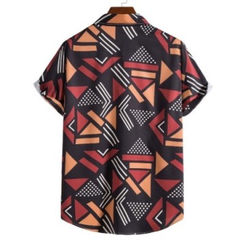 Camisa Masculina Havaiana Estampada Geometrica Casual de Verão Bevelie