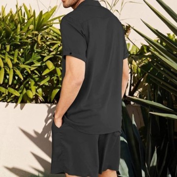 Conjunto Casual Masculino Camisa Manga Curta Short de Praia Com Bolso Simples de Verão Bevelie