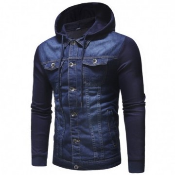 Jaquetas Masculina Com Capuz Jeans Esportiva Casual Cowboy Com Bolso e Manga Cumprida Bevelie