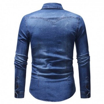 Camisa Jeans Masculina Casual Manga Longa Slim Fit Social Azul Bevelie
