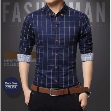 Camisa Masculina Casual De Manga Cumprida Com Estampa Xadrez Plus Size Bevelie