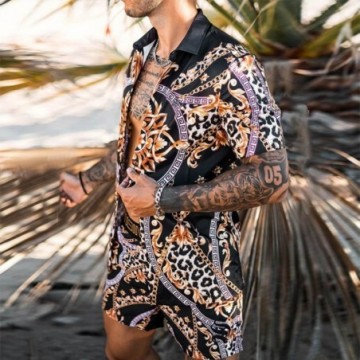 Conjunto Havaiano Masculino Com Estampada Floral Estiloso Aberto Moda Praia Bevelie