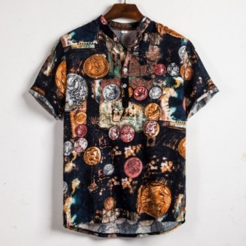 Camisa Masculina Florida Casual de Manga Curta Com Fechamento Em Botões Estilo Havaiana Bevelie