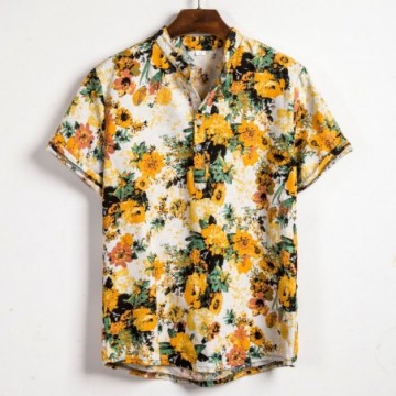 Camisa Masculina Florida Casual de Manga Curta Com Fechamento Em Botões Estilo Havaiana Bevelie