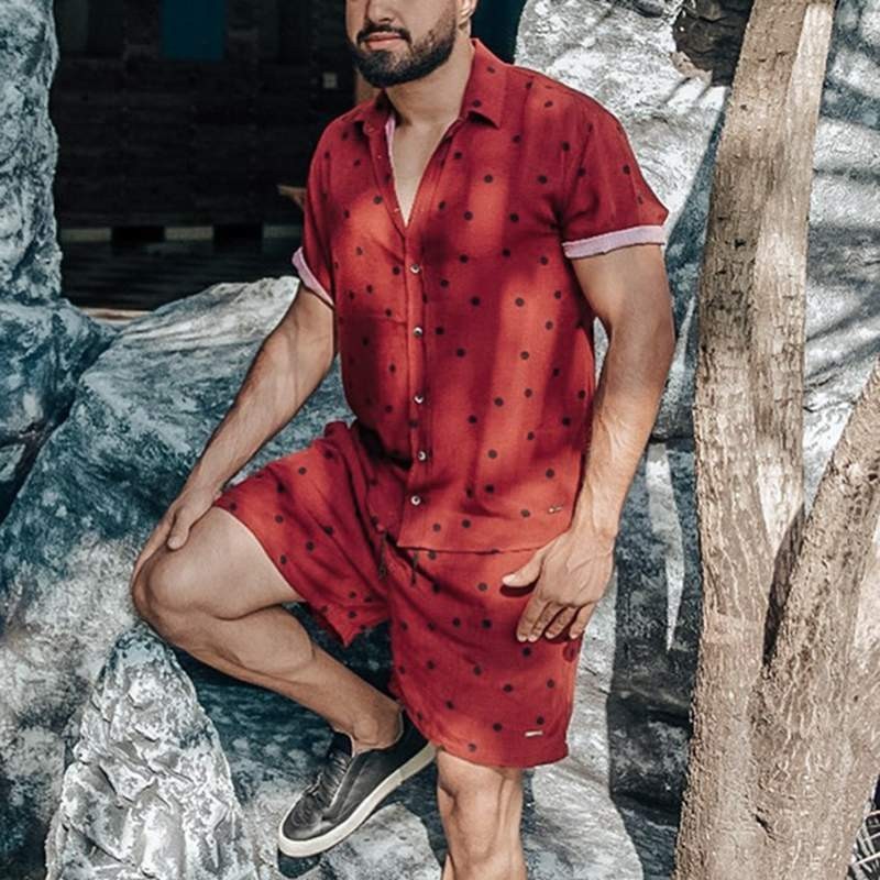 Conjunto de roupas masculinas camisa havaiana com estampa de