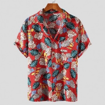 Camisa Masculina Estilosa Moderna Estampada Florida Casual Manga Curta Com Botões Bevelie