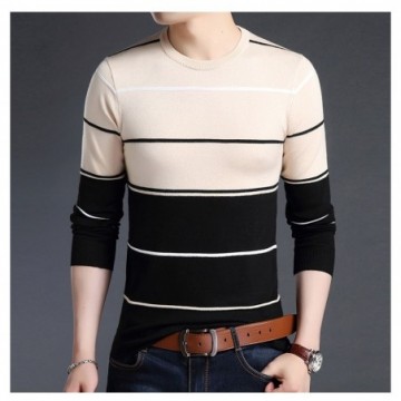 Camisa Listrada Coreana Masculina Moderna Elegante e Casual Pulôver de lã Bevelie