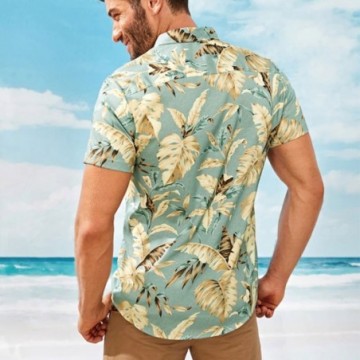 Camisa Masculina de Praia Com Bolso Frontal Casual Florida Moderna Estilo do Verão Bevelie