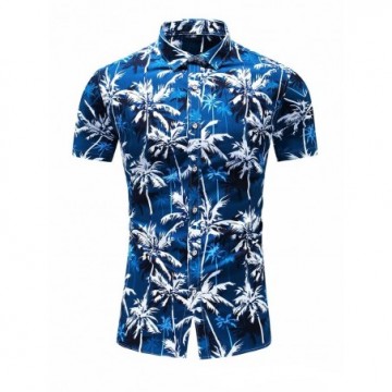 Camisa Masculina de Manga Curta Casual Com Estilo Havaiana Moda Floral Estampada Bevelie
