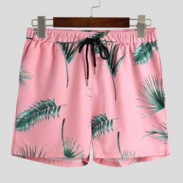 Conjunto Masculino Havaiano Casual de Praia Short e Camisa Com Estampas de Folhas Estilo Havaiana Bevelie