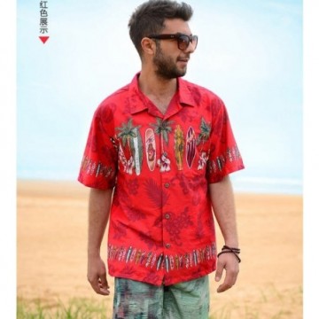 Camisa Masculina de Manga Curta Estampada Estilo Verão Casual Moderno Botão Em Fechamento Bevelie