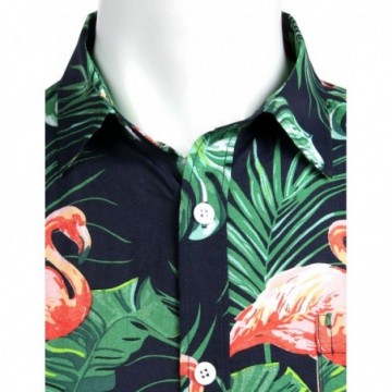 Camisa Masculina Estampada Flamingo Com Botões Casual Havaiana Manga Curta e Bolso Frontal Bevelie