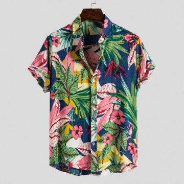 Camisa Masculina Casual Manga Curta Com Estampa de Flores Modernas Blusas Respiráveis Com Estilo Havai Bevelie