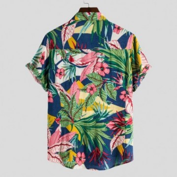Camisa Masculina Casual Manga Curta Com Estampa de Flores Modernas Blusas Respiráveis Com Estilo Havai Bevelie