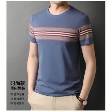 Camiseta Masculina Marcada Com Listras e Manga Curta Moderna de Designer Casual Bevelie