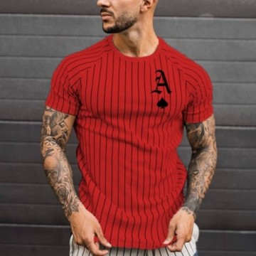 Camiseta Masculina Gola Redonda de Manda Curta Listrada Moderna Tops Bevelie