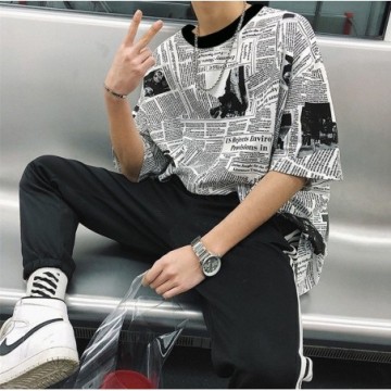Camiseta Masculina Grande Coreana Estilosa de Manga Curta dos Jovens Para Todas Ocasiões Bevelie