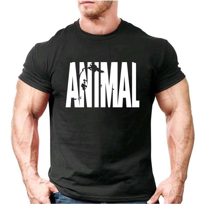 Camiseta Com Gola Redonda Masculina Fitness Para Exercício Muscular Bonita Moderna Casual Com Estampa de Animal Bevelie