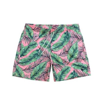 Short de Praia Masculino Com Estampa de Folha Estilo Férias Verão Moda Homem Bevelie