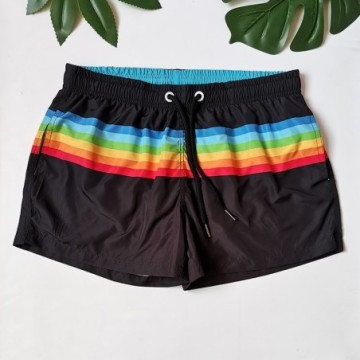 Short Mauricinho de Praia Masculino Arco íris Calção Listrado Verão Estilo Homem Fashion Bevelie