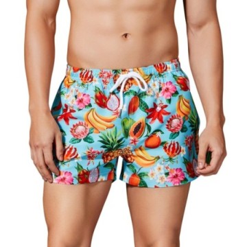 Short Curto Casual Masculino de Praia Com Estampa de Frutas Florido Estampado Esportivo Bevelie