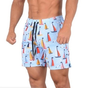 Short Casual Masculino de Praia Ajustavél Moda Verão Estampado Bevelie