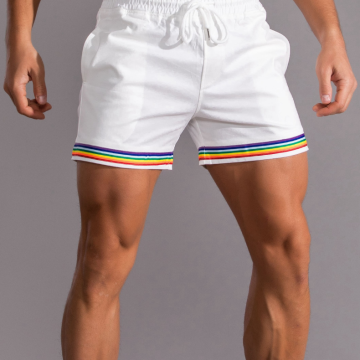 Short Masculino Branco Estampa Listras Arco-Íris Confortável para o Verão Bevelie
