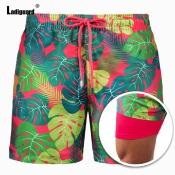 Short Estampado Moderno Casual Florido de Praia Plus Size Curto Bonito Bevelie