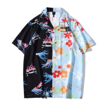 Camisa Havaiana Masculina Estampada Com Retalhos Florida Moderna