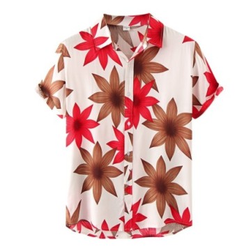Camisa Havaiana Masculina Casual Floral de Festas Elegante Manga Curta