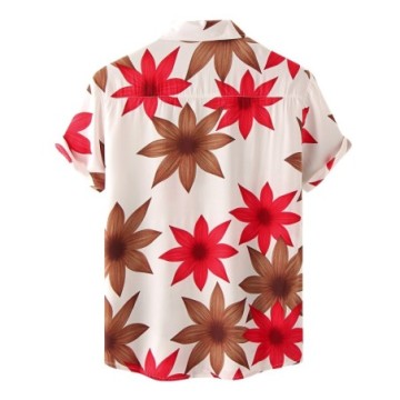 Camisa Havaiana Masculina Casual Floral de Festas Elegante Manga Curta Bevelie