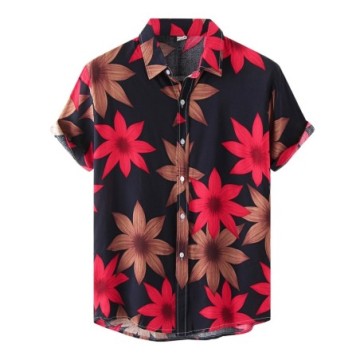 Camisa Havaiana Masculina Casual Floral de Festas Elegante Manga Curta Bevelie