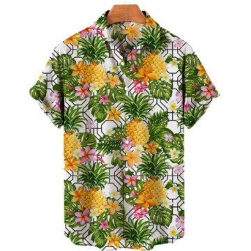 Camisa Masculina Com Estampa de Fruta Florida Casual Com Botões Solta