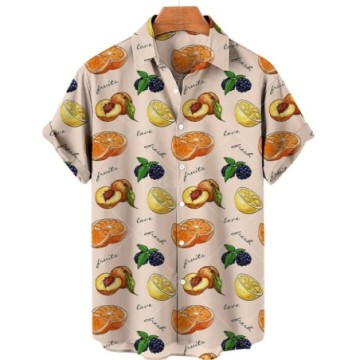 Camisa Masculina Com Estampa de Fruta Florida Casual Com Botões Solta Bevelie