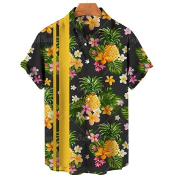 Camisa Masculina Com Estampa de Fruta Florida Casual Com Botões Solta Bevelie