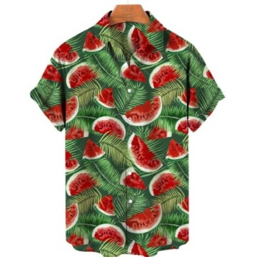 Camisa Masculina Com Estampa de Fruta Florida Casual Com Botões Solta Bevelie