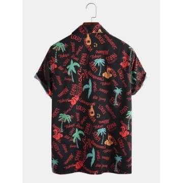 Camisa Masculina Casual Manga Curta Com Estampa Floral de Palmeira Bevelie